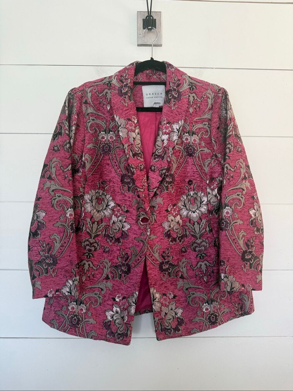 Susan Graver Women’s 14P Pink Patterned Paisley Blazer Jacket